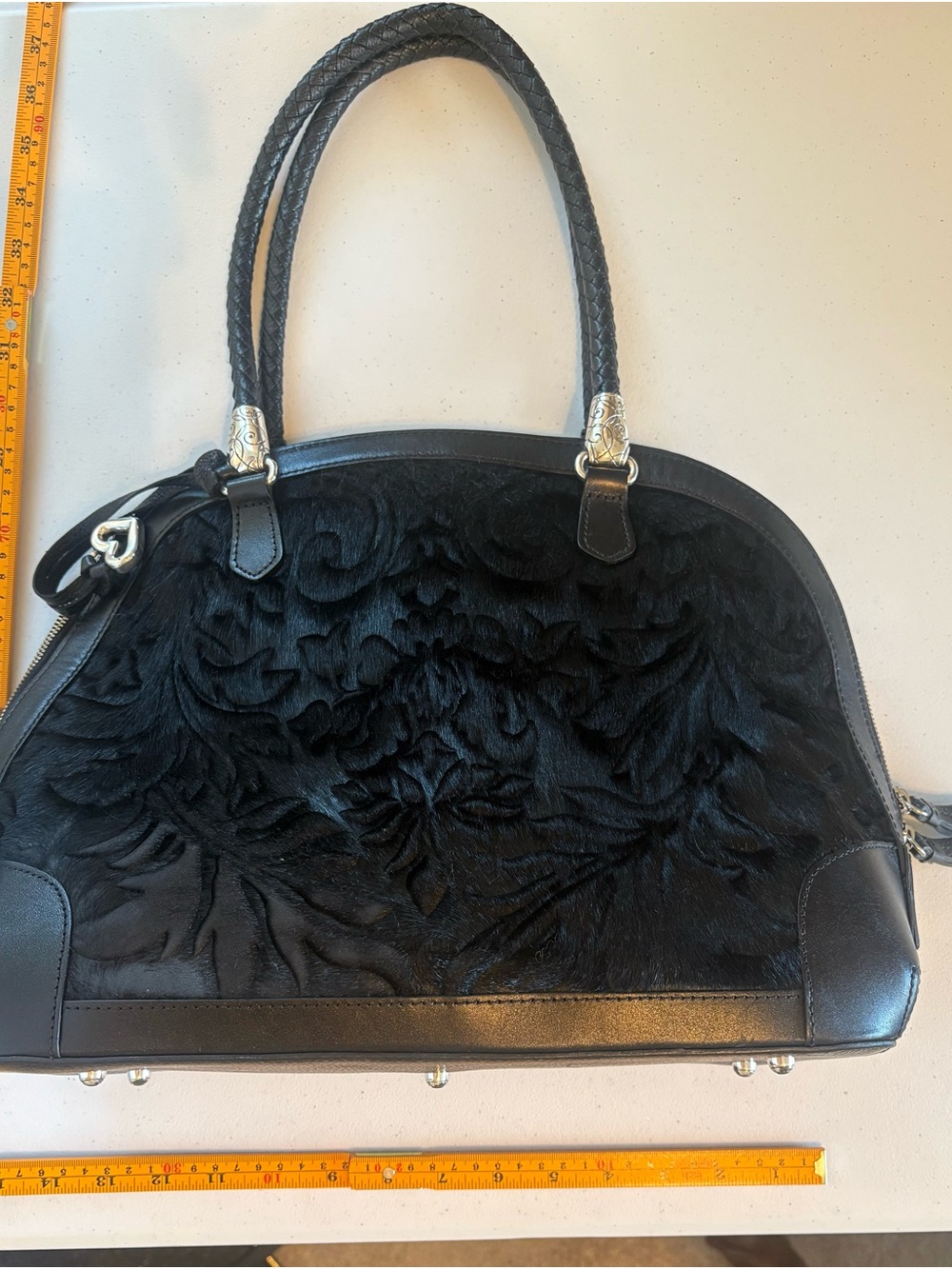 Brighton Black Embossed Floral Dome Satchel with Heart Charm - Picture 4 of 7